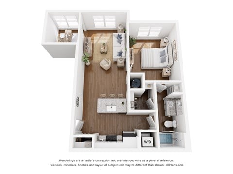 Floor plan for 1 bed, 1 bath, 802 sqft